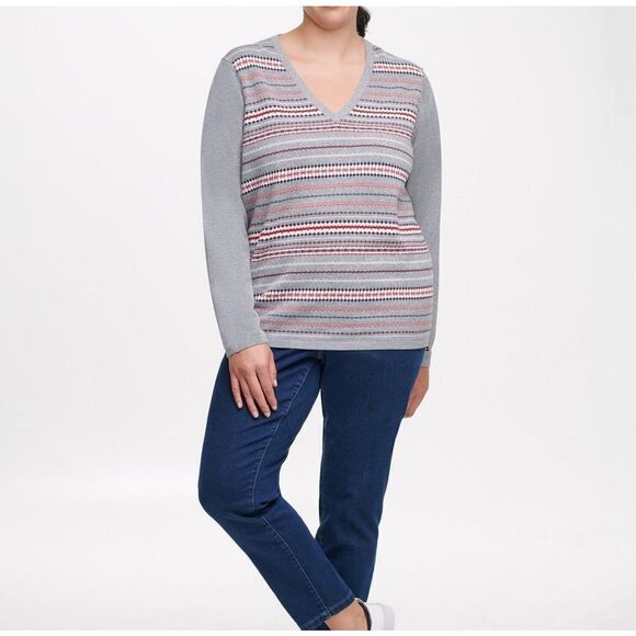 Tommy Hilfiger Ivy Cotton Patterned-Stripe Sweater size XL - Picture 1 of 9